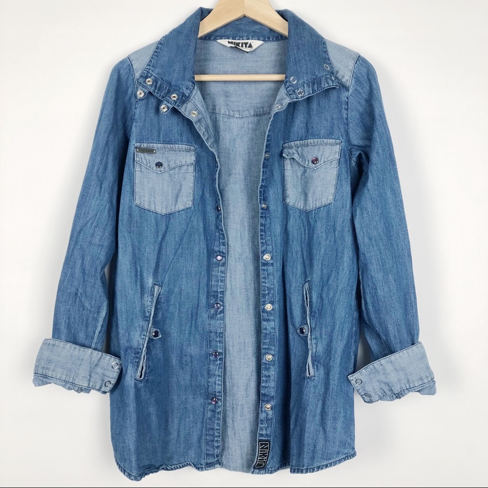 Nikita 2 Tone Chambray Denim Snap Shirt Jacket